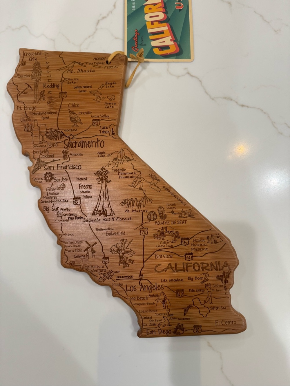 BAMBOO California Retro Postcard Plaque in Green and Yellow